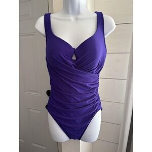 Miraclesuit Swimsuit Womens 12 Purple One Piece Ruched Wrap‎ Tummy Control